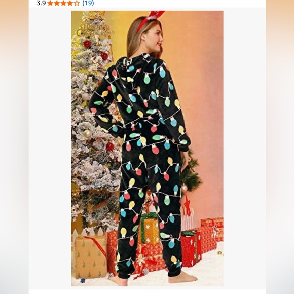 Spadehill Women Christmas Lights Fleece Hooded One Piece Pajamas Long Sleeve S - Picture 2 of 2